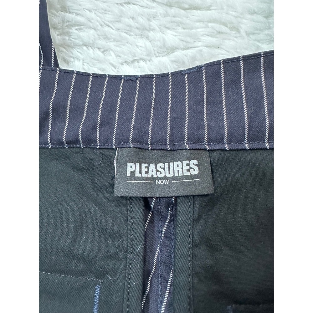 PLEASURES NOW Mens Striped Pants Black White Pinstripe Size 30 - Picture 3 of 5